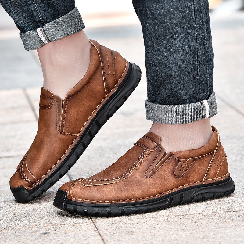 Herren Handgenähte Rindsleder Rutschfeste Business Casual Schuhe Mit Weicher Sohle