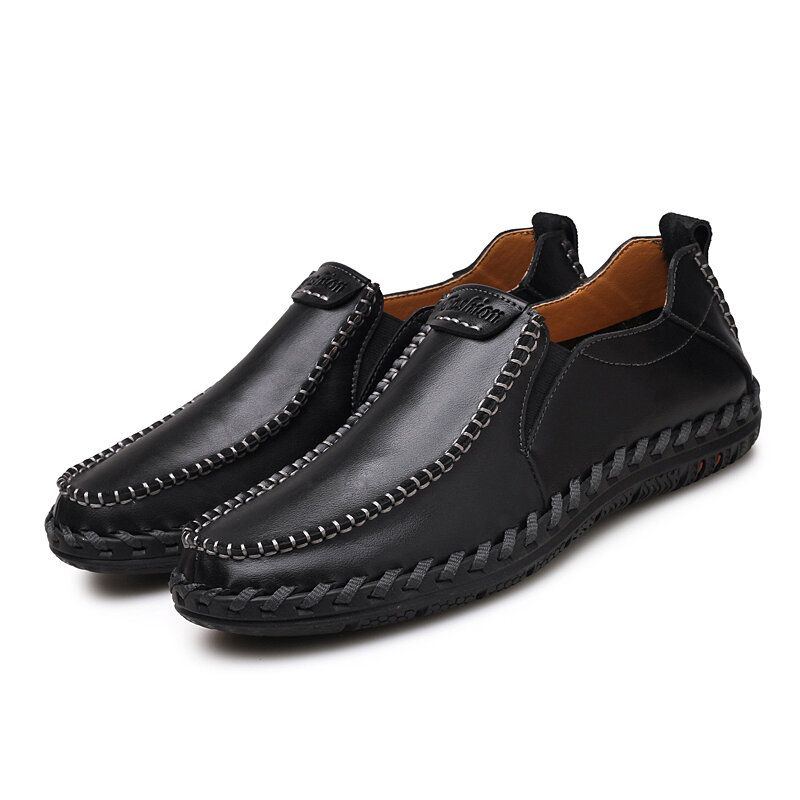 Herren Handnähte Aus Sfot Leder Mit Rutschfester Sohle. Bequeme Slip On Freizeitfahrschuhe