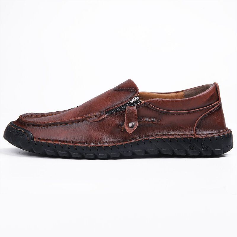 Herren Handnähte Aus Weichem Leder Mit Seitlichem Reißverschluss Business Casual Slip On Flachschuhe