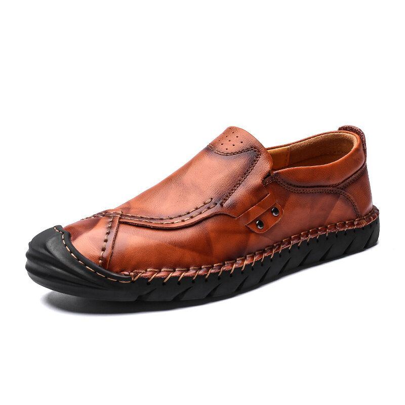 Herren Handnähte Bequeme Rutschfeste Tragbare Sohlen Business Casual Lederschuhe