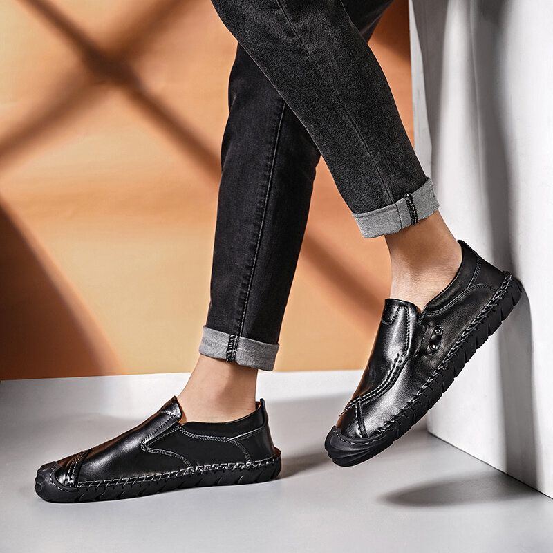 Herren Handnähte Bequeme Rutschfeste Tragbare Sohlen Business Casual Lederschuhe