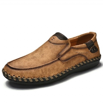 Herren Handnähte Leder Slip On Freizeitschuhe Mit Weicher Sohle