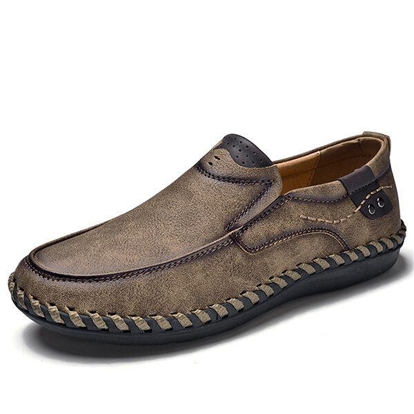 Herren Handnähte Leder Slip On Freizeitschuhe Mit Weicher Sohle