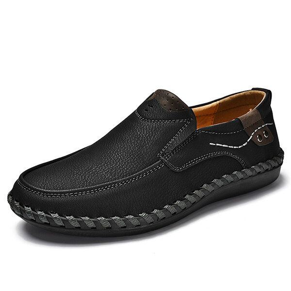 Herren Handnähte Leder Slip On Freizeitschuhe Mit Weicher Sohle