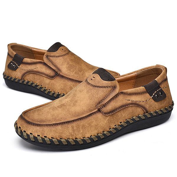 Herren Handnähte Leder Slip On Freizeitschuhe Mit Weicher Sohle