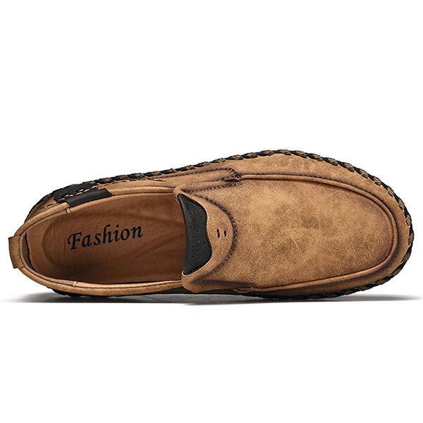 Herren Handnähte Leder Slip On Freizeitschuhe Mit Weicher Sohle