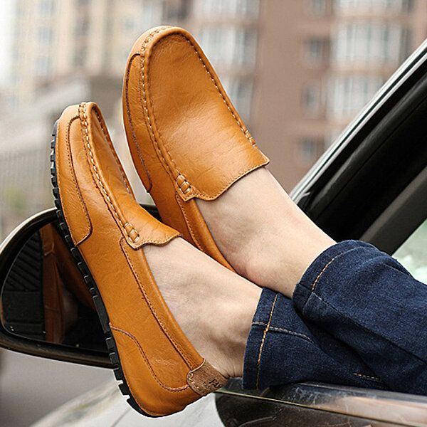 Herren Leder Casual Driving Slip On Outdoor Flat Soft Bequeme Loafer Schuhe