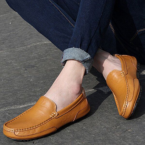 Herren Leder Casual Driving Slip On Outdoor Flat Soft Bequeme Loafer Schuhe