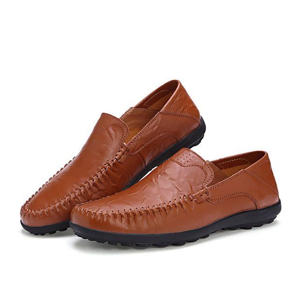 Herren Leder Flache Casual Soft Outdoor Atmungsaktive Flats Loafer Schuhe