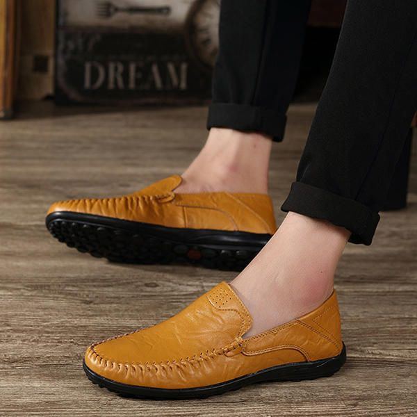 Herren Leder Flache Casual Soft Outdoor Atmungsaktive Flats Loafer Schuhe