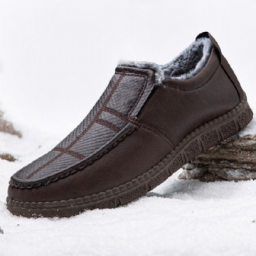 Herren Leder Rutschfeste Warm Gefütterte Weiche Sohle Solide Bequeme Slip On Outdoor Schneeschuhe