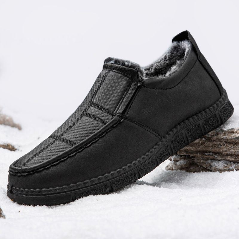 Herren Leder Rutschfeste Warm Gefütterte Weiche Sohle Solide Bequeme Slip On Outdoor Schneeschuhe