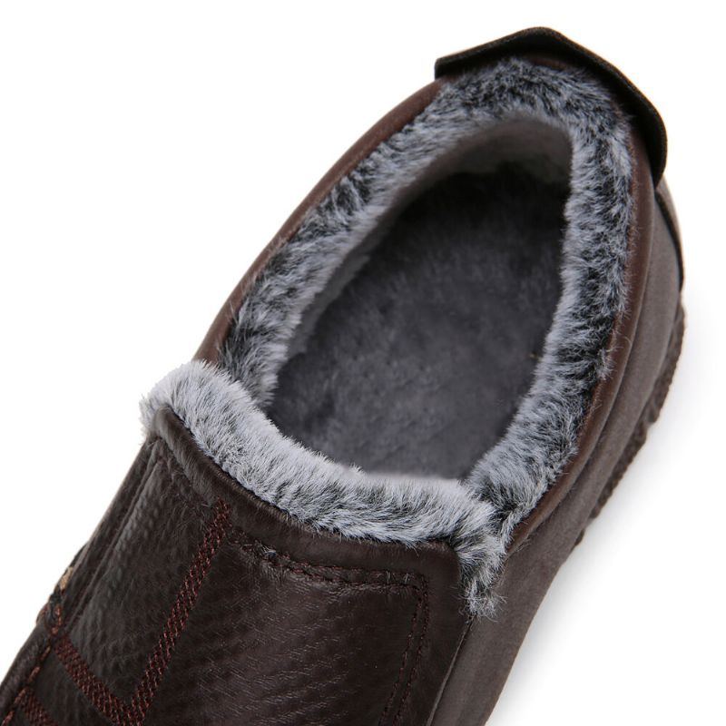 Herren Leder Rutschfeste Warm Gefütterte Weiche Sohle Solide Bequeme Slip On Outdoor Schneeschuhe