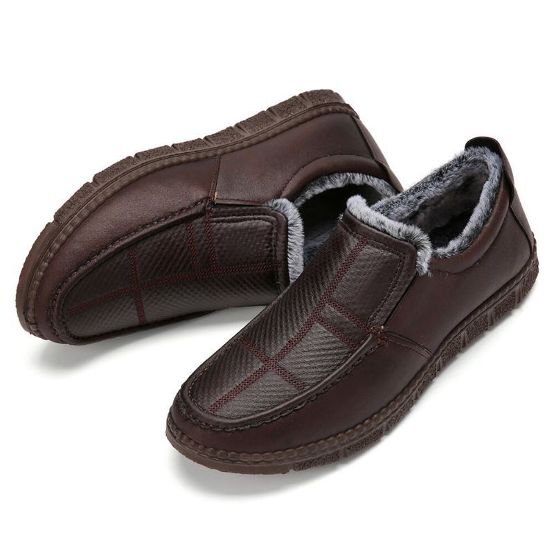 Herren Leder Rutschfeste Warm Gefütterte Weiche Sohle Solide Bequeme Slip On Outdoor Schneeschuhe