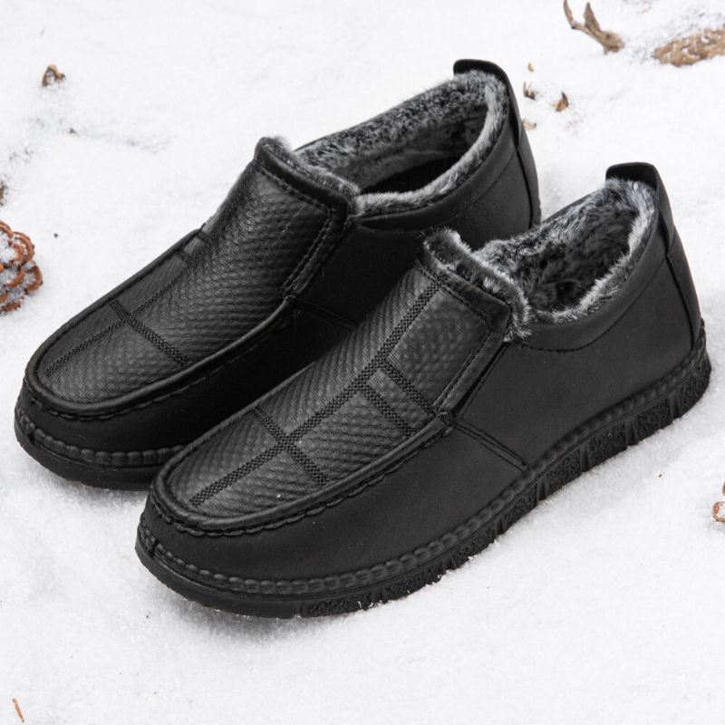 Herren Leder Rutschfeste Warm Gefütterte Weiche Sohle Solide Bequeme Slip On Outdoor Schneeschuhe