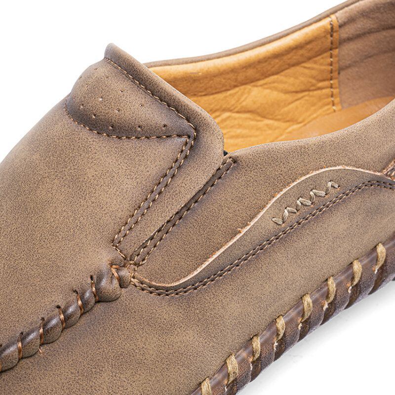 Herren Mikrofaser Leder Handgenäht Weicher Slip On Lässige Bequeme Flache Schuhe