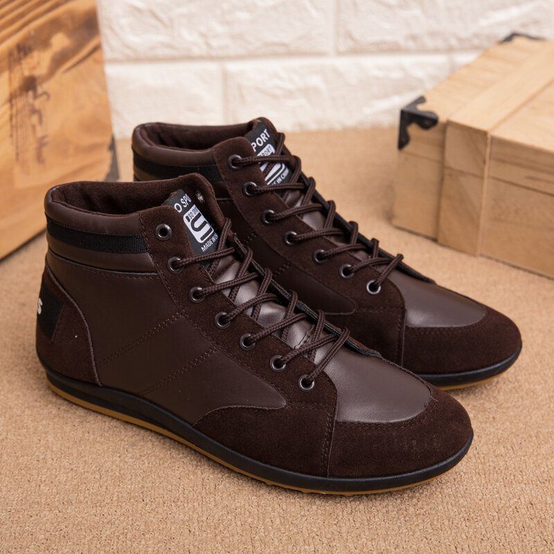 Herren Mikrofaser Leder Mit Weicher Sohle Rutschfest Retro Stil Schnürschuhe Lässige Wadenschuhe