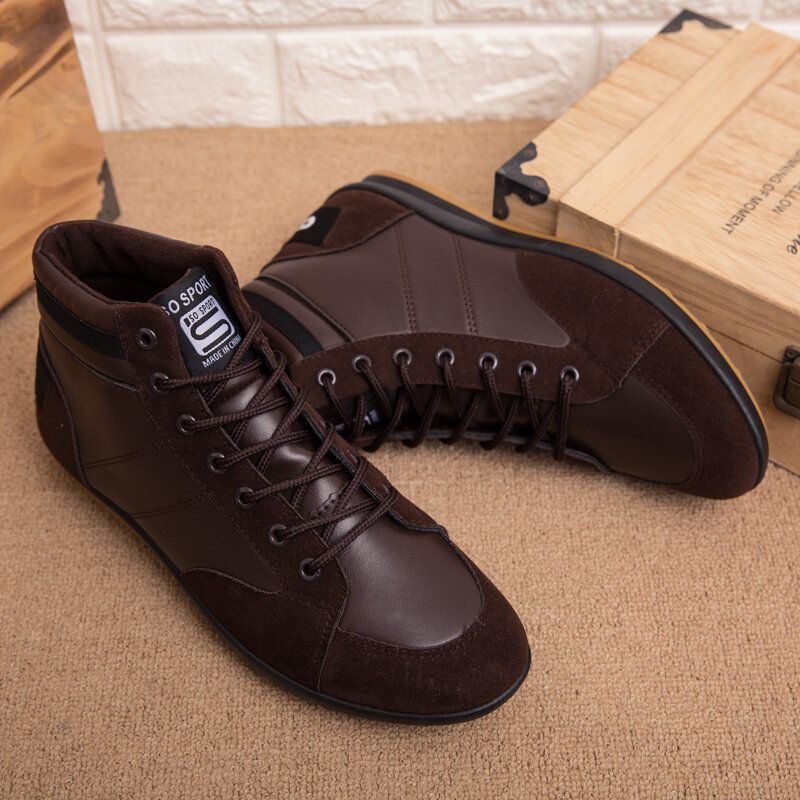 Herren Mikrofaser Leder Mit Weicher Sohle Rutschfest Retro Stil Schnürschuhe Lässige Wadenschuhe