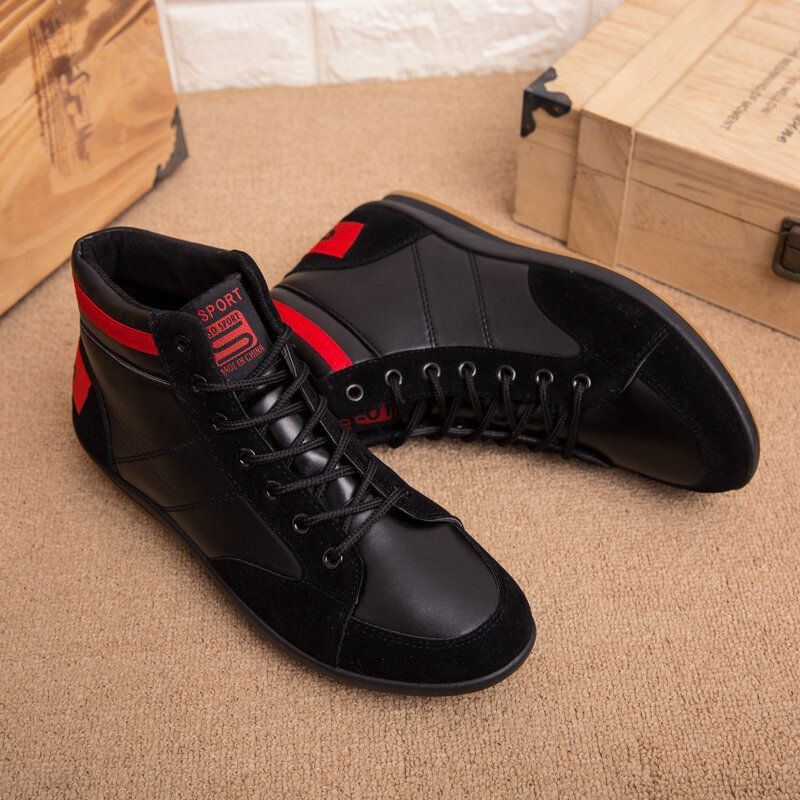 Herren Mikrofaser Leder Mit Weicher Sohle Rutschfest Retro Stil Schnürschuhe Lässige Wadenschuhe