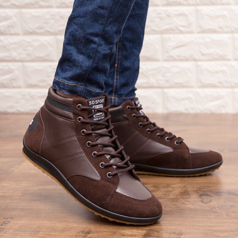 Herren Mikrofaser Leder Mit Weicher Sohle Rutschfest Retro Stil Schnürschuhe Lässige Wadenschuhe