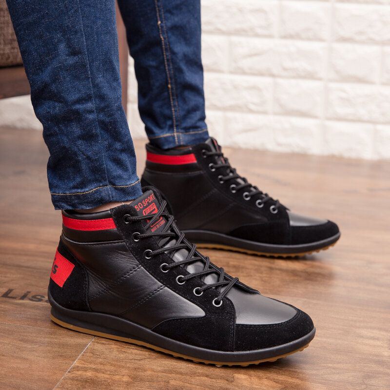 Herren Mikrofaser Leder Mit Weicher Sohle Rutschfest Retro Stil Schnürschuhe Lässige Wadenschuhe