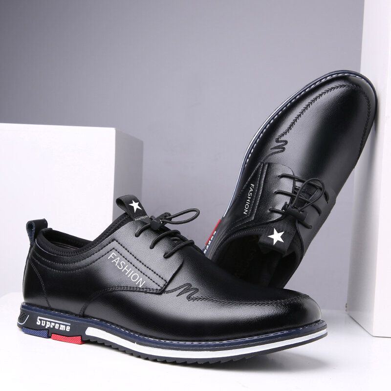 Herren Mikrofaser Leder Rutschfeste Elastische Spitze Business Freizeitschuhe