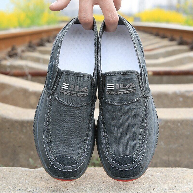 Herren Old Peking Bequeme Atmungsaktive Slip On Casual Canvas Schuhe