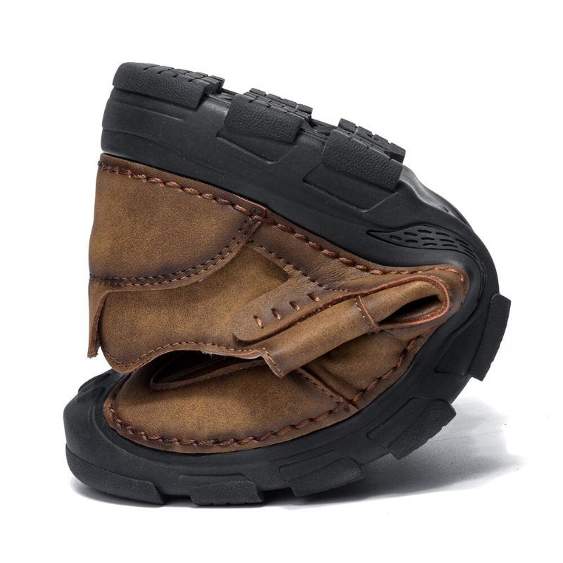 Herren Outdoor Nähte Leder Rutschfeste Retro Freizeitschuhe Mit Weicher Sohle