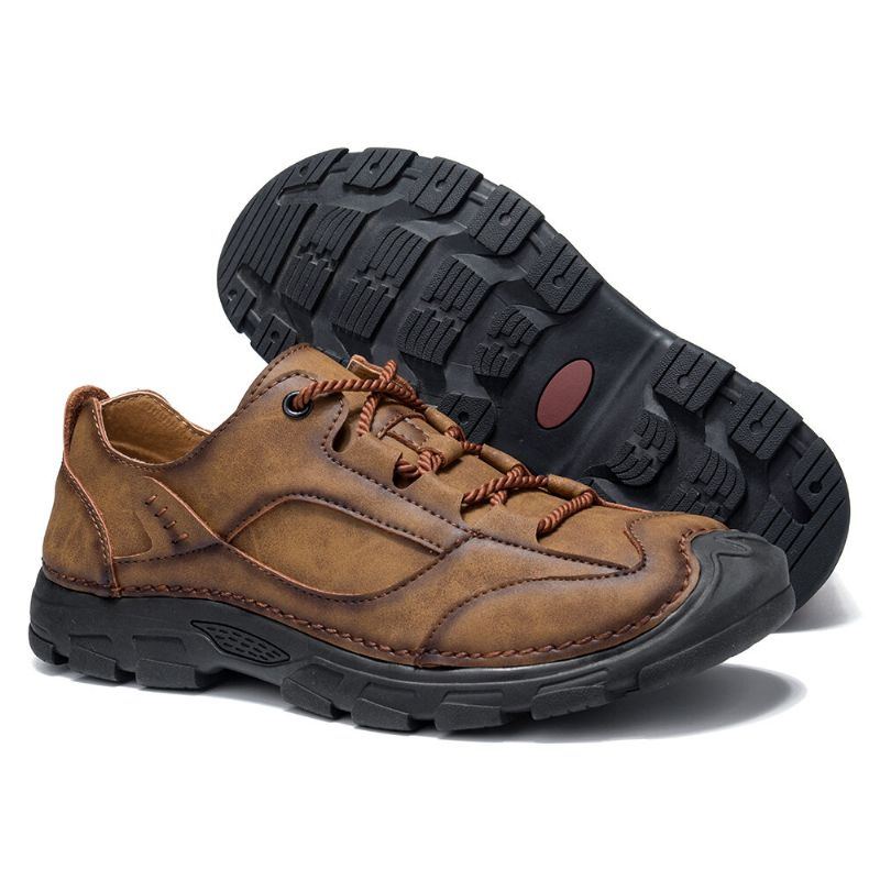 Herren Outdoor Nähte Leder Rutschfeste Retro Freizeitschuhe Mit Weicher Sohle