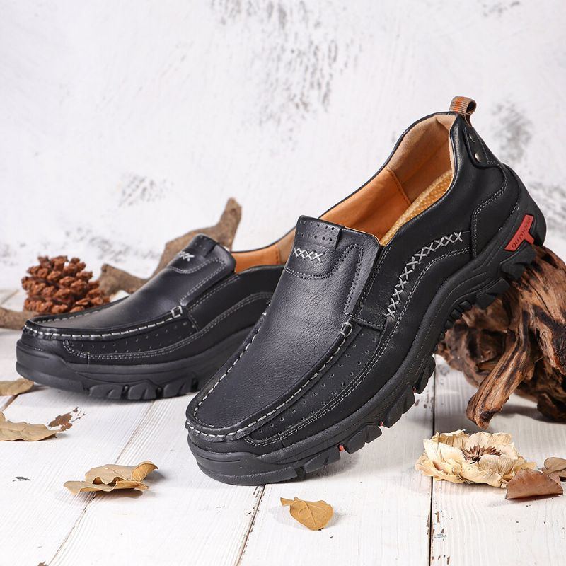 Herren Retro Mikrofaser Leder Bequeme Slip On Outdoor Rutschfeste Freizeitschuhe Flache Schuhe