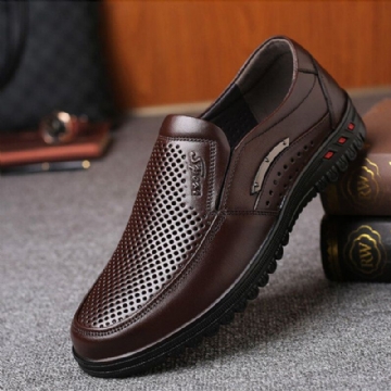 Herren Rindsleder Ausgehöhlt Atmungsaktiv Weiche Sohle Bequeme Slip On Casual Business Schuhe