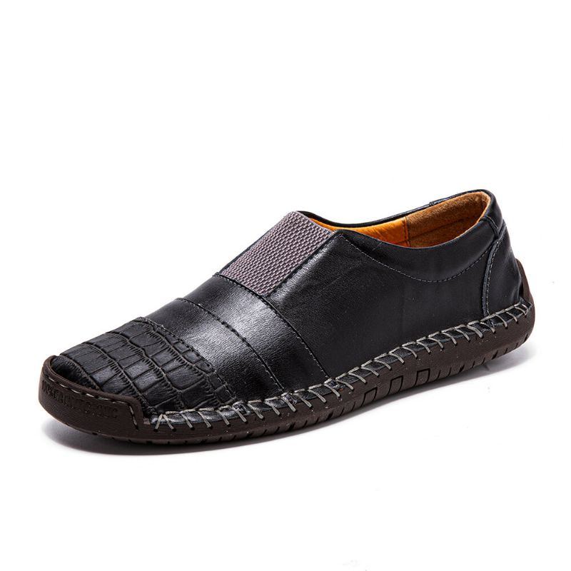 Herren Rindsleder Handnähte Atmungsaktive Weiche Sohle Slip On Bequeme Fahr Freizeitschuhe