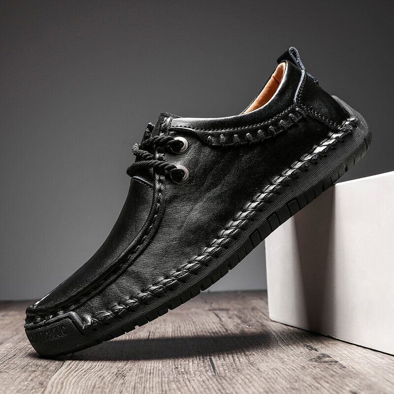 Herren Rindsleder Handnähte Rutschfeste Business Casual Schuhe Mit Weicher Sohle