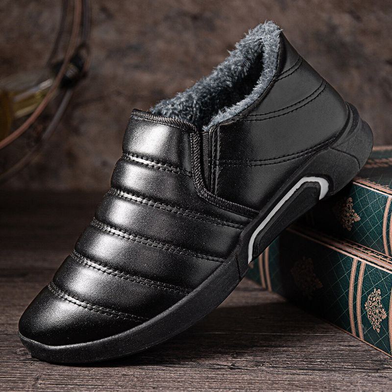 Herren Winter Warmes Plüschfutter Weiche Sohle Rutschfeste Slip On Freizeitschuhe