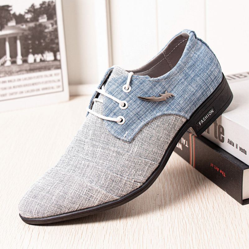 Herren Canvas Pointy Toe Rutschfeste Kurze Schnürkleid Casual Business Schuhe