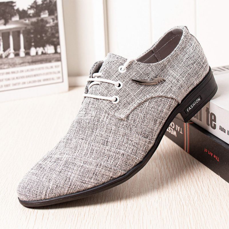 Herren Canvas Pointy Toe Rutschfeste Kurze Schnürkleid Casual Business Schuhe