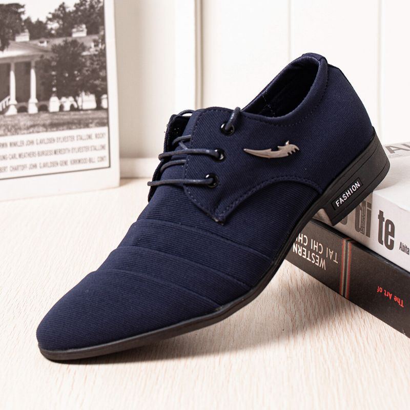 Herren Canvas Pointy Toe Rutschfeste Kurze Schnürkleid Casual Business Schuhe