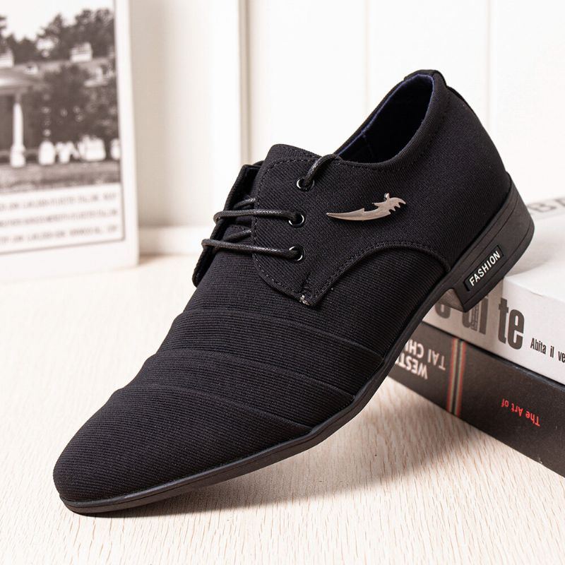 Herren Canvas Pointy Toe Rutschfeste Kurze Schnürkleid Casual Business Schuhe