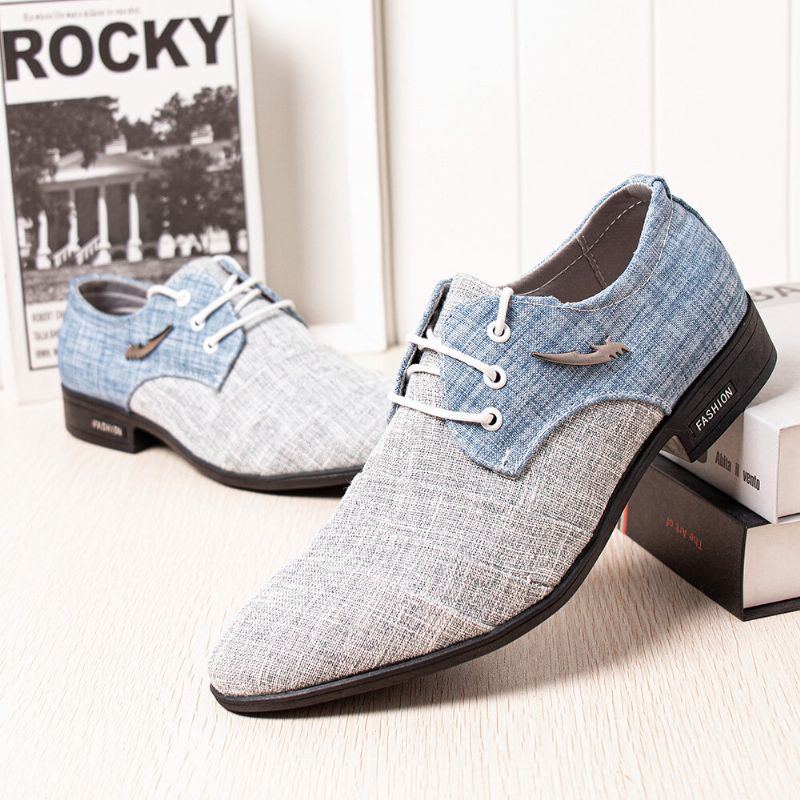 Herren Canvas Pointy Toe Rutschfeste Kurze Schnürkleid Casual Business Schuhe