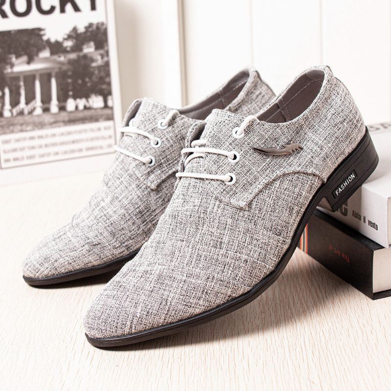 Herren Canvas Pointy Toe Rutschfeste Kurze Schnürkleid Casual Business Schuhe