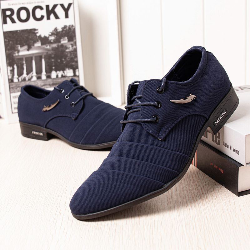 Herren Canvas Pointy Toe Rutschfeste Kurze Schnürkleid Casual Business Schuhe