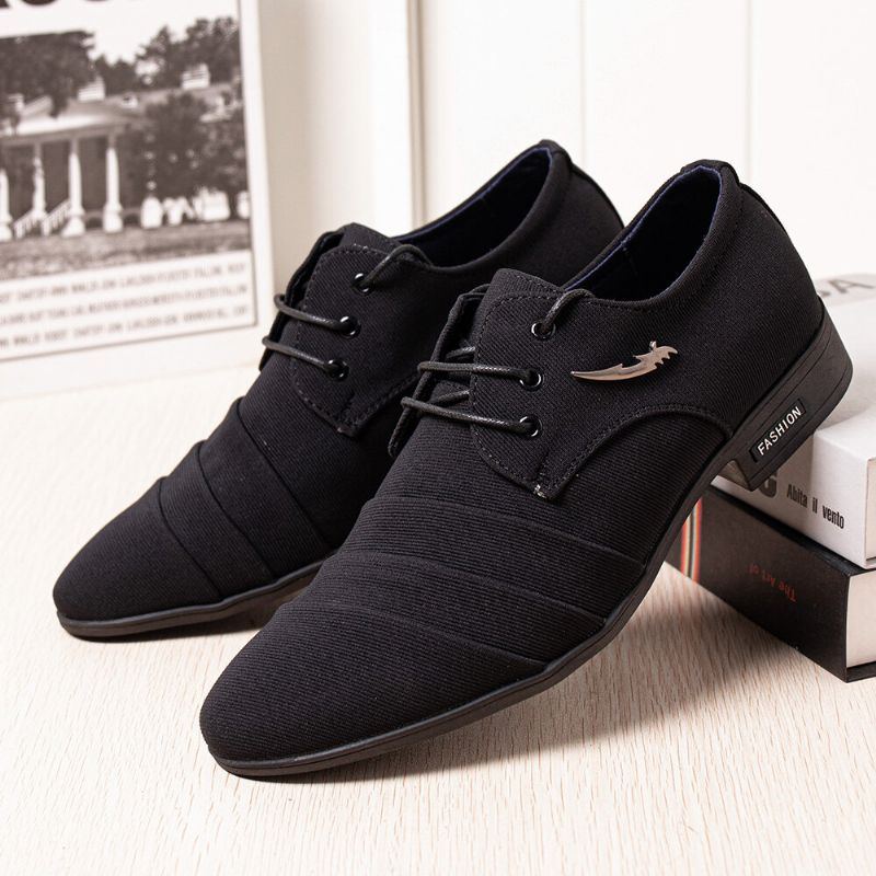 Herren Canvas Pointy Toe Rutschfeste Kurze Schnürkleid Casual Business Schuhe