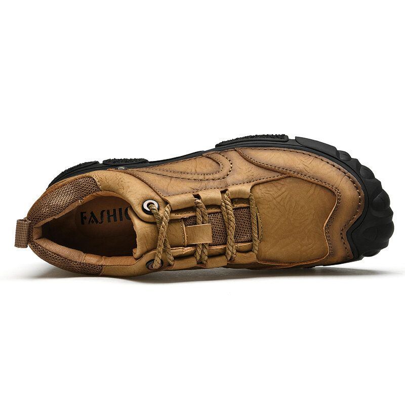 Herren Echtes Leder Atmungsaktive Handnähte Bequeme Weiche Sohle Zum Schnüren Lässige Outdoor Schuhe