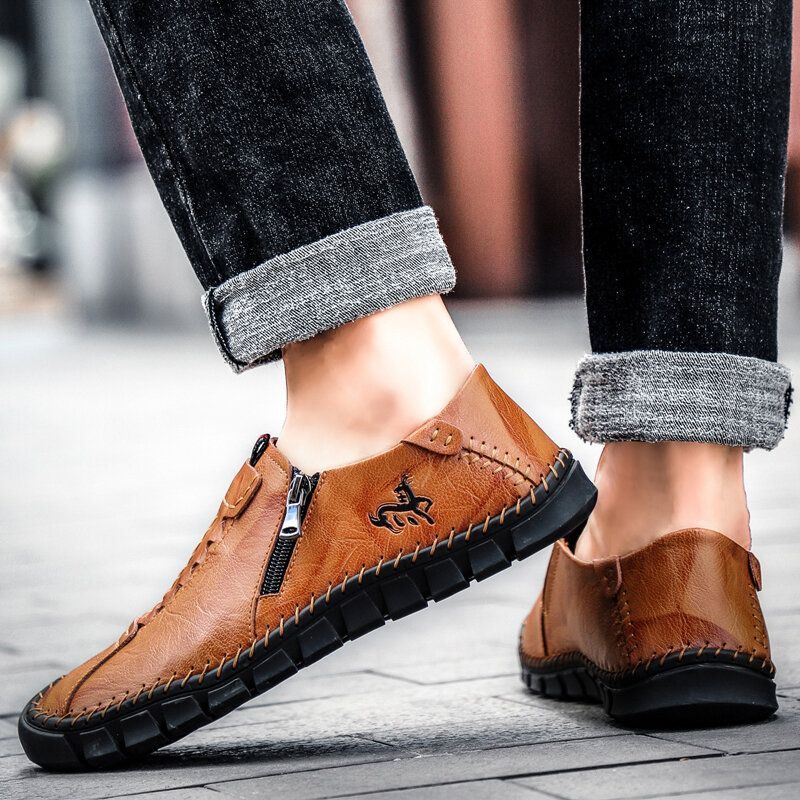 Herren Handgefertigte Nähte Rindsleder Weiche Tragbare Sohle Business Casual Lederschuhe