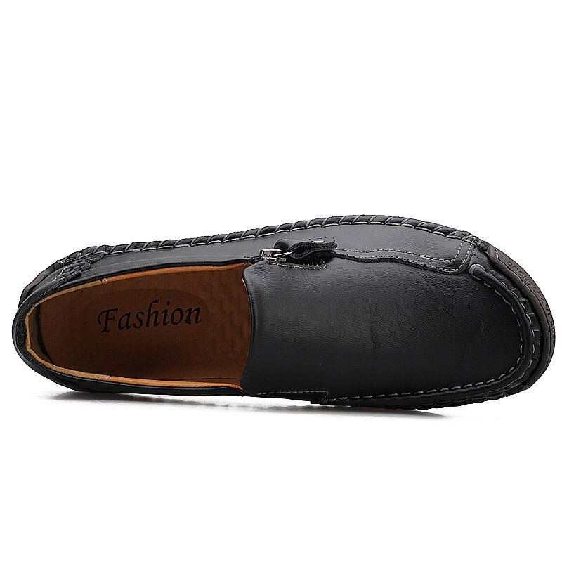 Herren Handnähte Rindsleder Atmungsaktive Rutschfeste Weiche Sohle Breite Passform Business Casual Lederschuhe