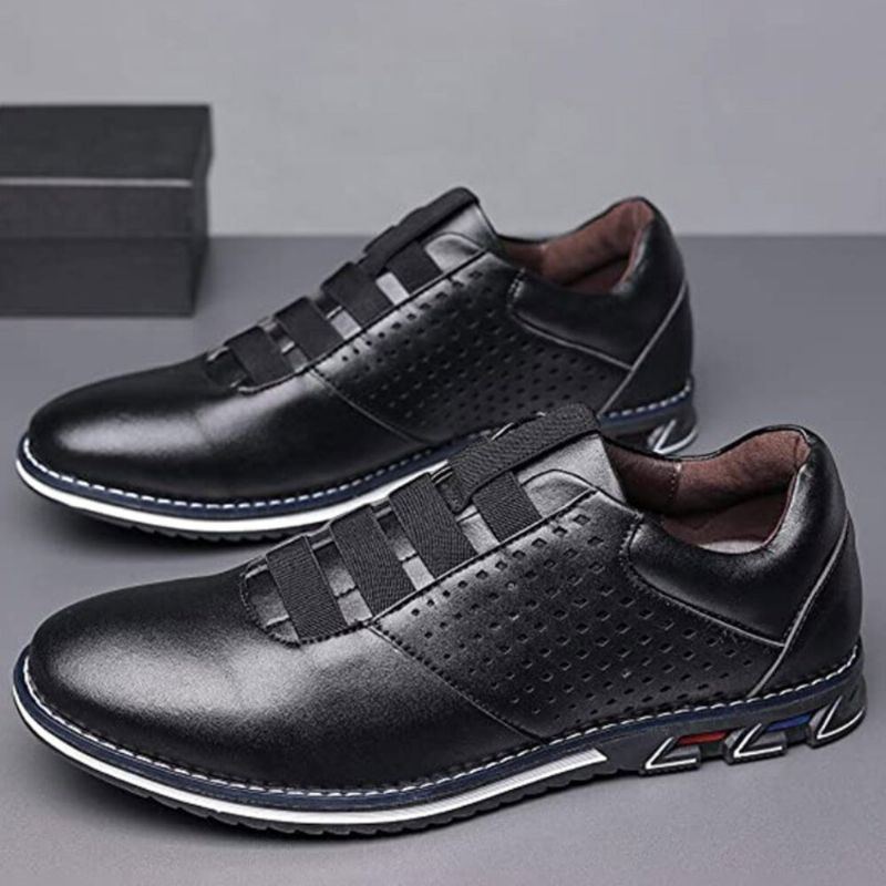 Herren Leder Atmungsaktiv Ausgehöhlt Weiche Sohle Kurze Bequeme Slip On Lässige Business Schuhe