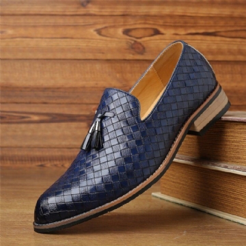 Herren Leder Atmungsaktive Vintage Weave Quaste Spitzschuh Slip On Bequeme Casual Business Schuhe