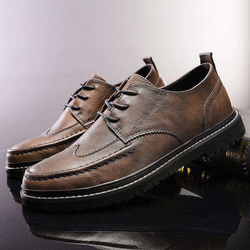 Herren Leder Atmungsaktive Weiche Sohle Retro Kurze England Stil Casual Business Schuhe