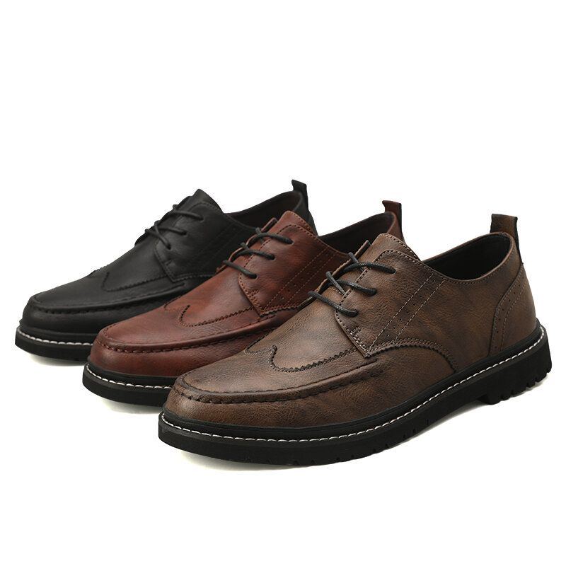 Herren Leder Atmungsaktive Weiche Sohle Retro Kurze England Stil Casual Business Schuhe