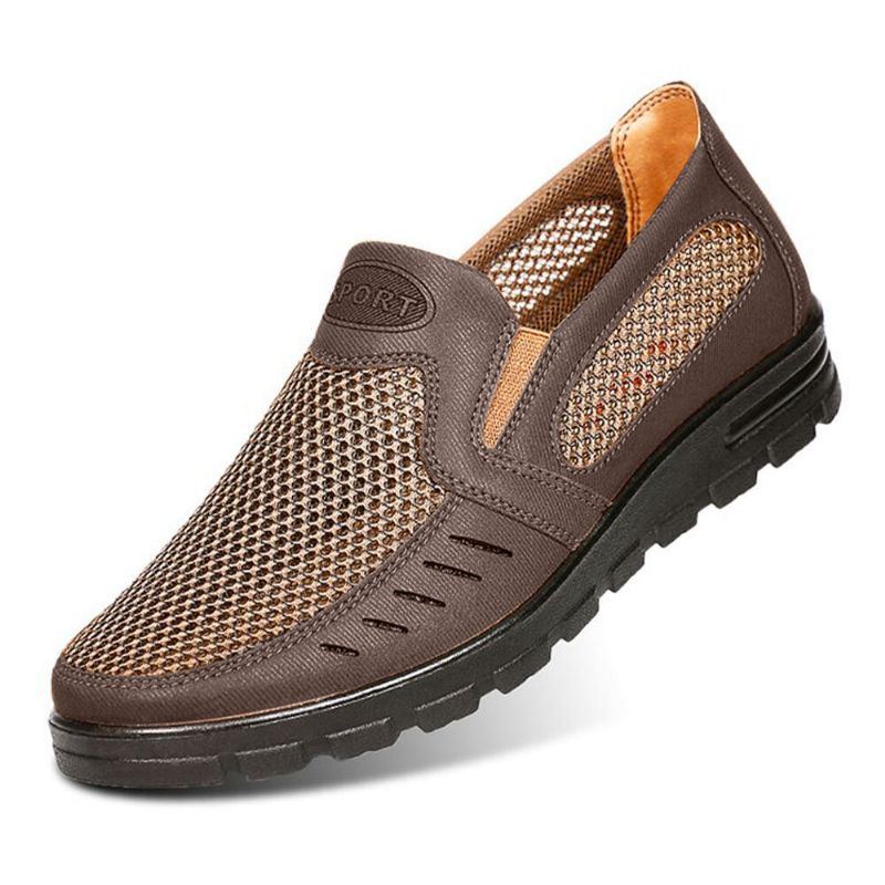 Herren Mesh Atmungsaktiv Aushöhlen Rutschfeste Weiche Sohle Slip On Freizeitschuhe